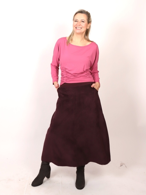 Manžestrová áčková sukně lilková