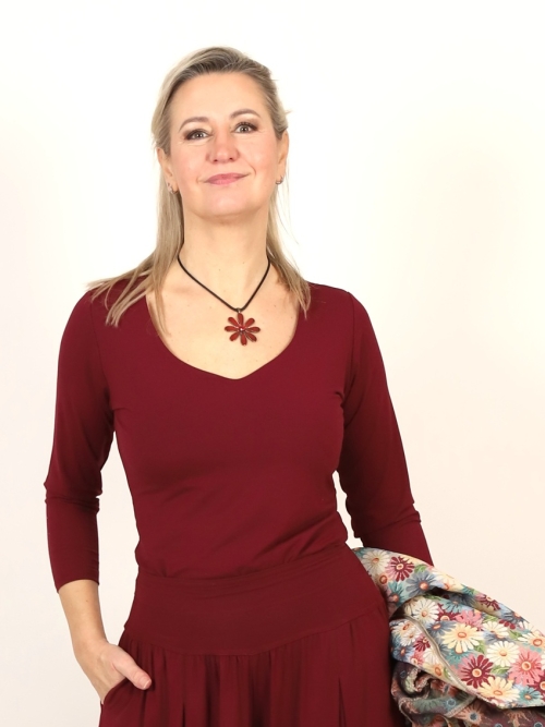 Tričko zdvojené srdcový výstřih vínové