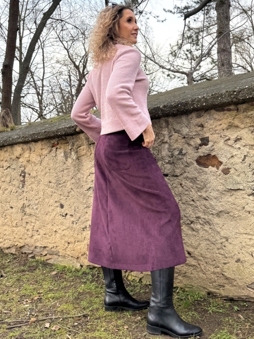 Manžestrová áčková sukně lilková