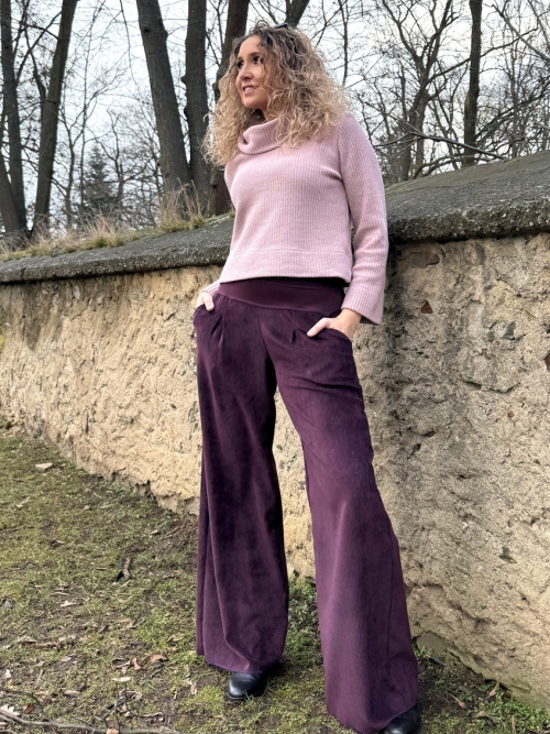 Manžestrové kalhoty tmavě fialové