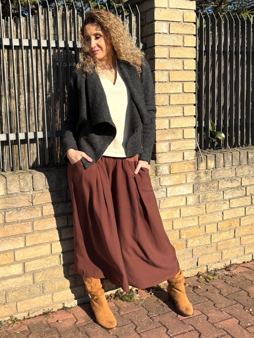 Kalhotová sukně maxi měděná