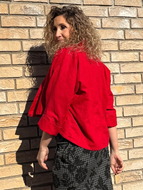 Kabátek netopýr lněný červený