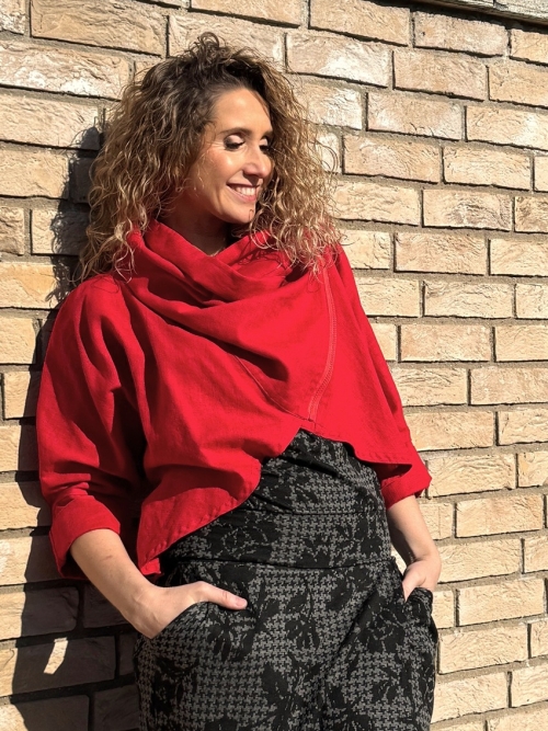 Kabátek netopýr lněný červený