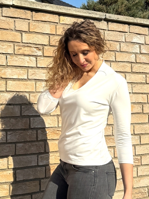 Tričko zdvojené s malým stojáčkem smetanové