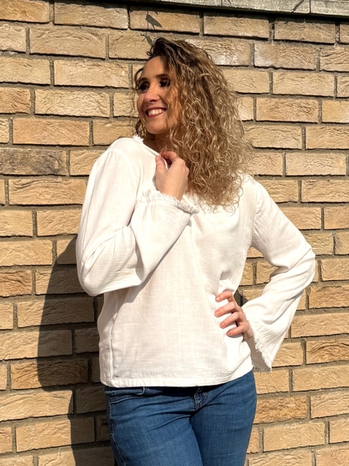 Tunika se lnem bílá odrbaný vzhled s rukávem