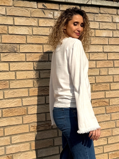 Tunika se lnem bílá odrbaný vzhled s rukávem