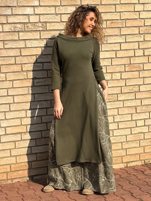 Dlouhá tunika s rozparky khaki