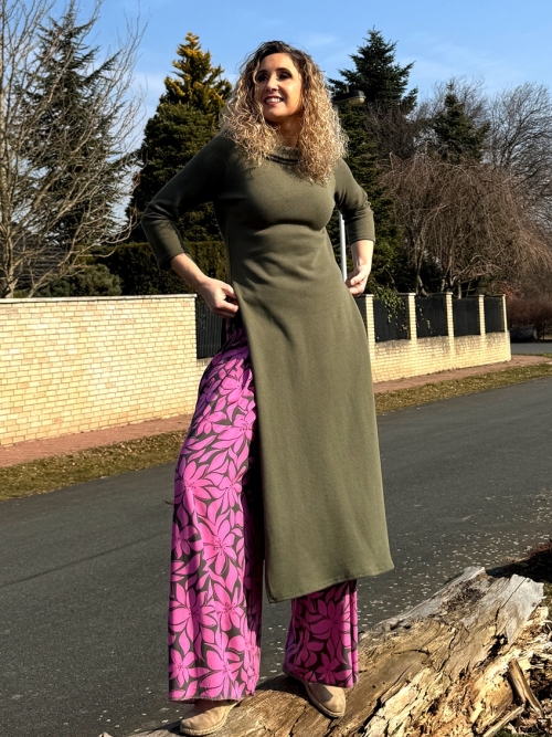 Dlouhá tunika s rozparky khaki