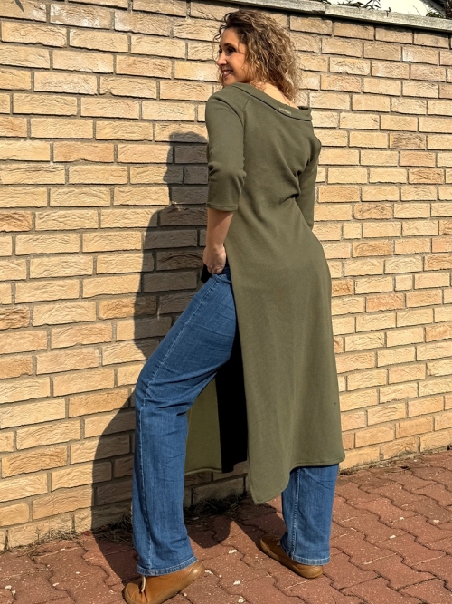 Dlouhá tunika s rozparky khaki