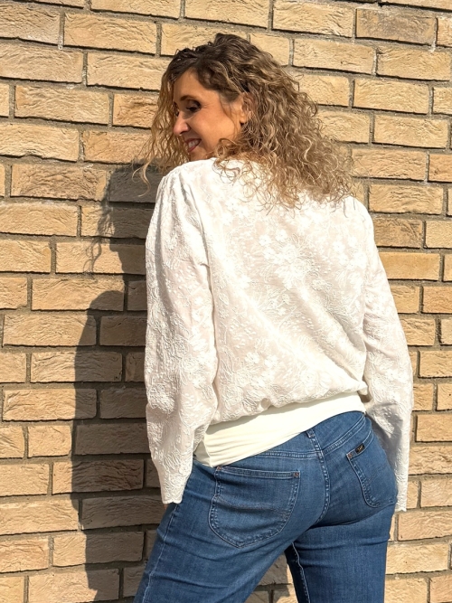 Volný top s pasem bílá madeira dlouhý rukáv