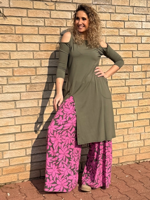 Zvonové dvoudílné šaty khaki