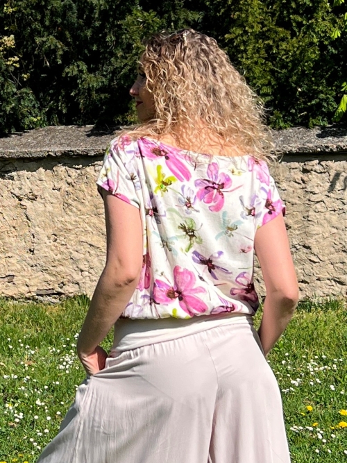 Volný top s pasem jarní květ