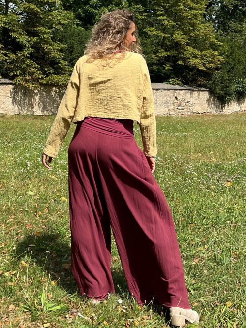 Kalhotová sukně dlouhá mahagon se lnem
