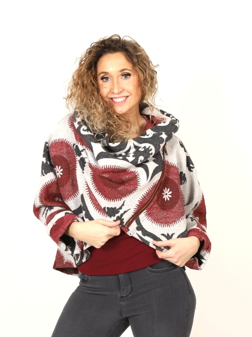 Kabátek netopýr vínovo šedý vzor