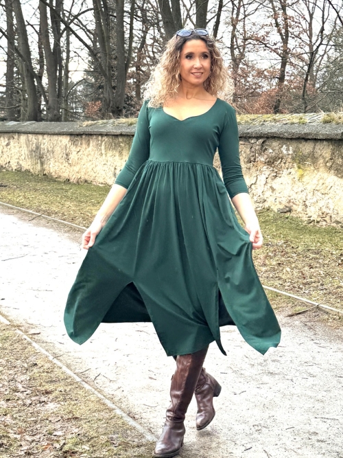 Šaty s rozparky tmavě zelené