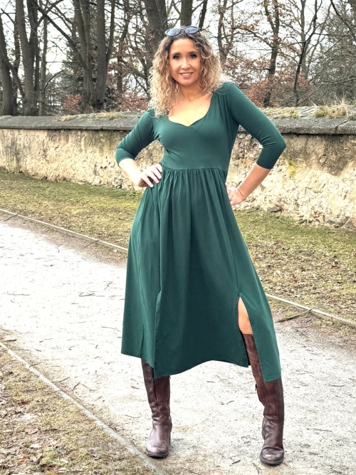 Šaty s rozparky tmavě zelené