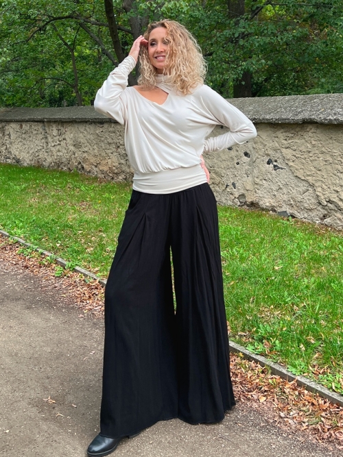 Kalhotová sukně dlouhá černá se lnem