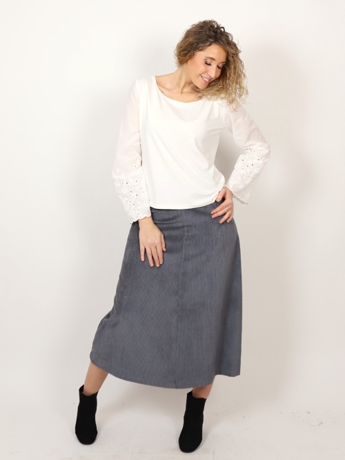 Manžestrová áčková sukně šedá