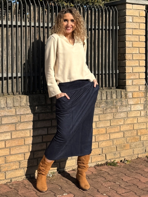 Sukně tmavě modrý semiš