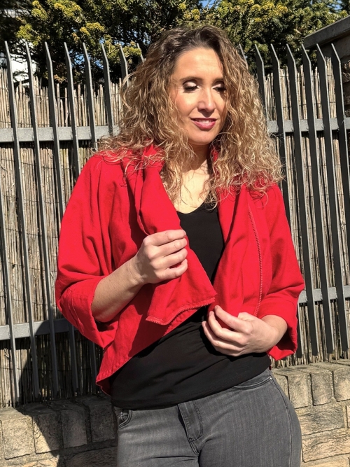 Kabátek netopýr lněný červený