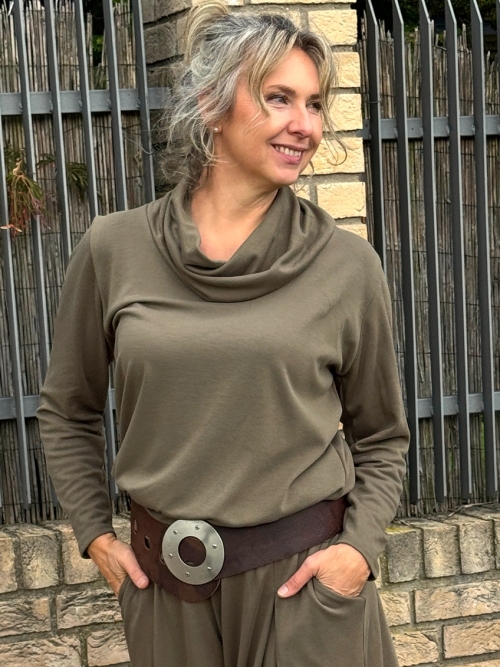 Rolák s pružným pasem khaki