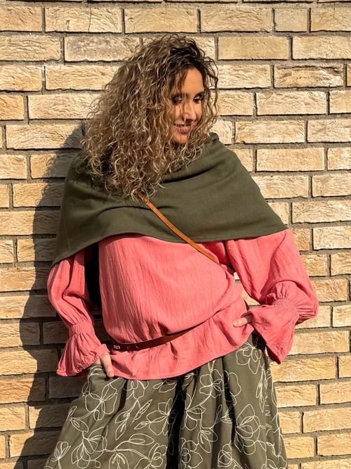 Pončo bavlněné- khaki