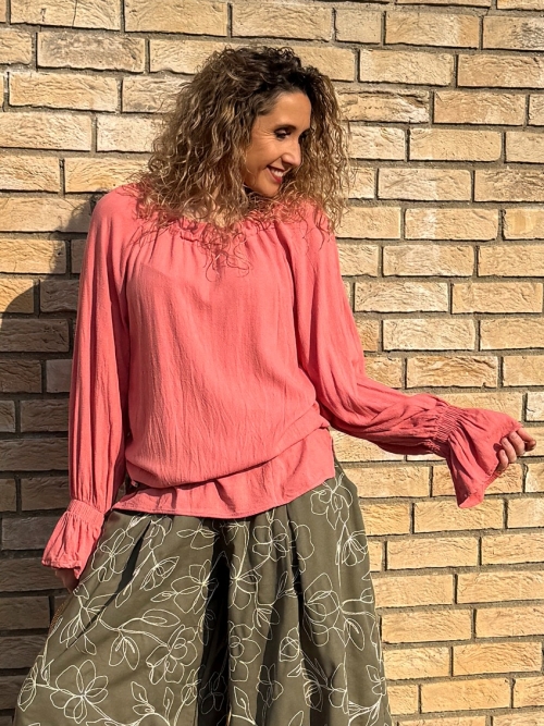 Tunika se lnem lososová