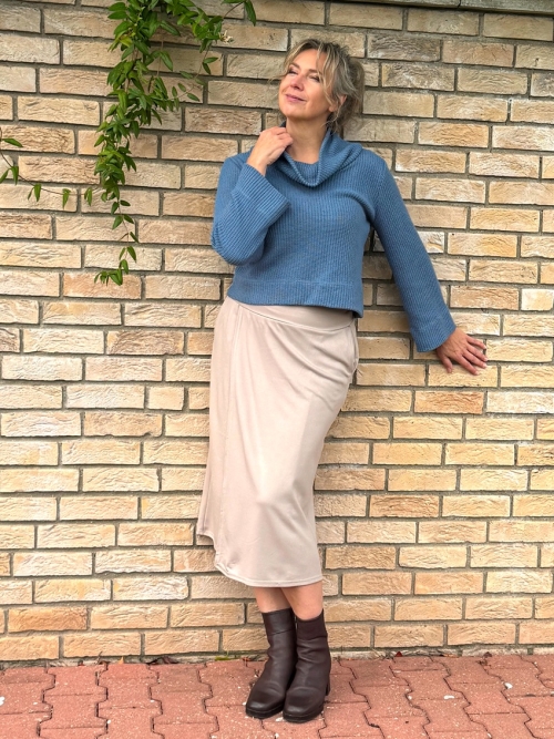 Překládaná midi sukně béžová