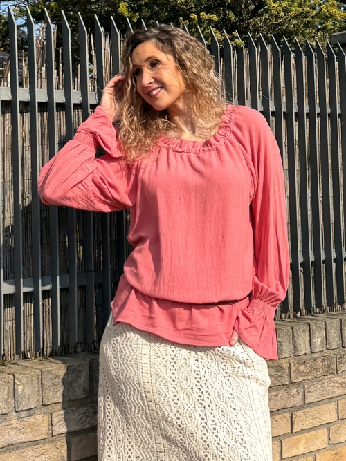 Tunika se lnem lososová