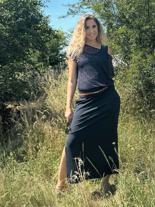Dlouhá sukně temně modrá melange