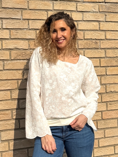 Volný top s pasem bílá madeira dlouhý rukáv