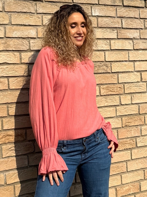 Tunika se lnem lososová