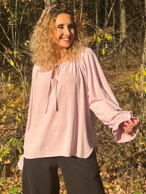 Tunika se lnem pudrově růžová