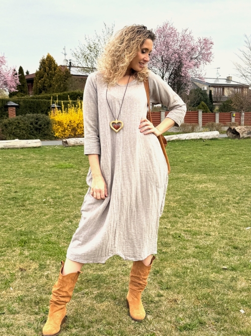 Mušelínové dlouhé balónové šaty režné