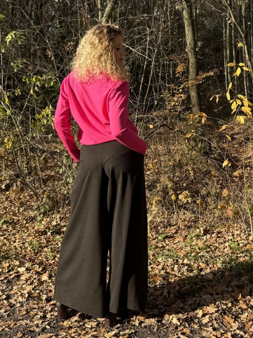 Kalhotová sukně dlouhá tmavě hnědá