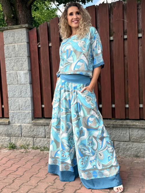 Kalhotová sukně tyrkysový vzor