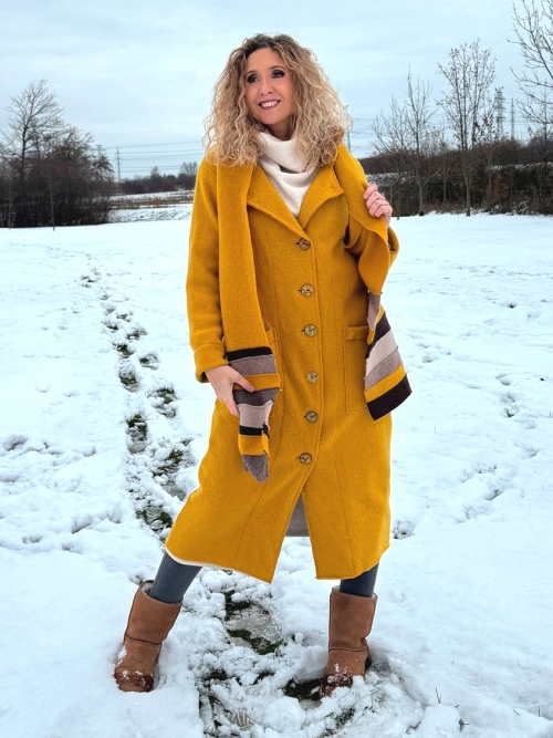 Zimní kabát pařená vlna hořčicový zateplený