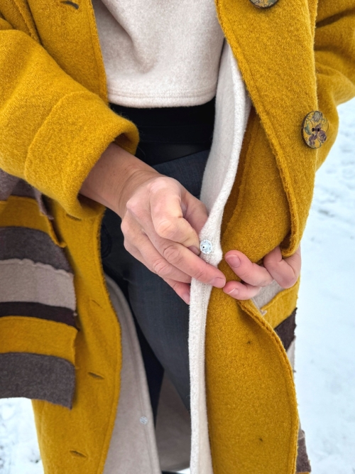 Zimní kabát pařená vlna hořčicový zateplený