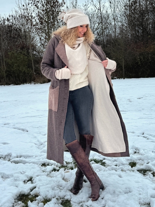 Zimní kabát pařená vlna hnědý cik cak zateplený