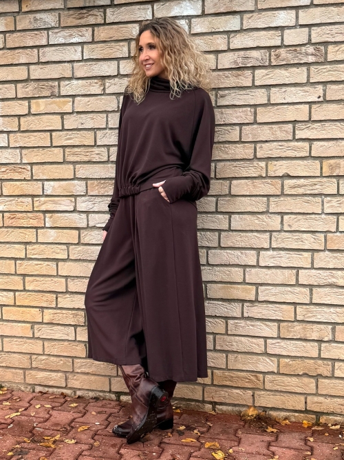 Kalhotová sukně maxi hnědá čokoláda