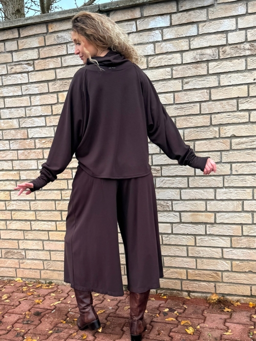 Kalhotová sukně maxi hnědá čokoláda