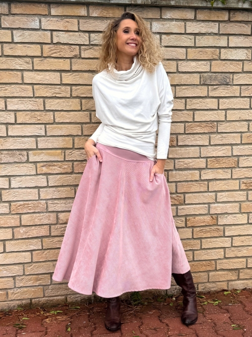 Polokolová manžestrová sukně růžová