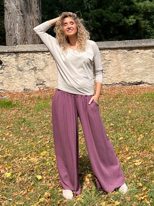 Kalhotová sukně dlouhá mauve se lnem