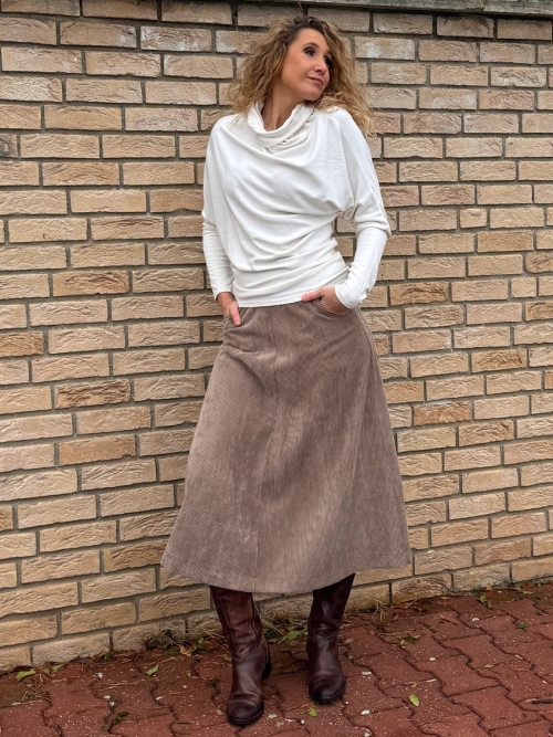 Manžestrová áčková sukně světle hnědá