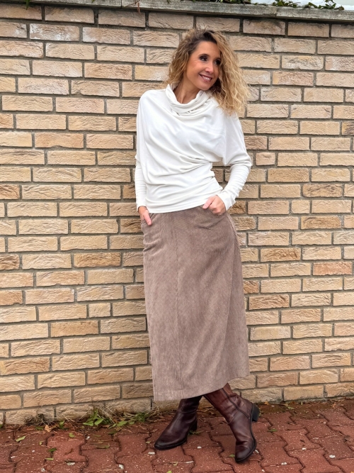 Manžestrová áčková sukně světle hnědá