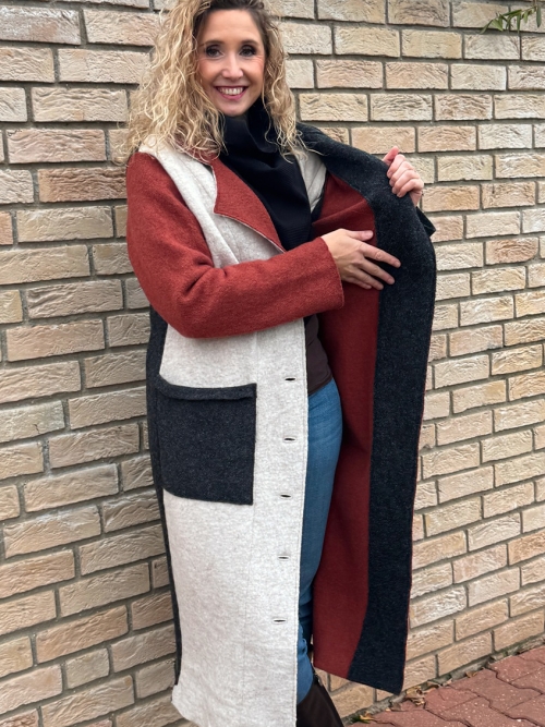 Zimní kabát pařená vlna barevný cik cak