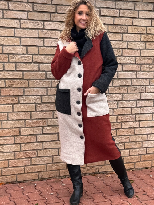 Zimní kabát pařená vlna barevný cik cak