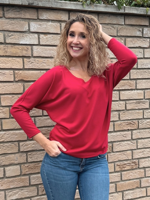 Volný top V výstřih tmavě červená