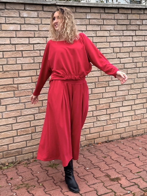 Kalhotová sukně maxi tmavě červená