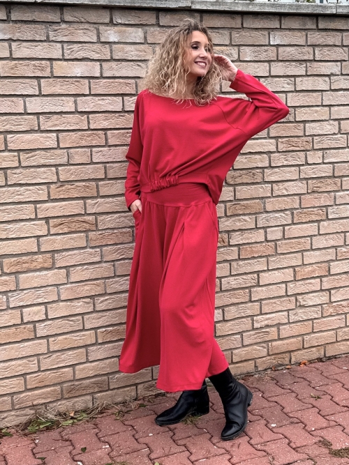 Kalhotová sukně maxi tmavě červená